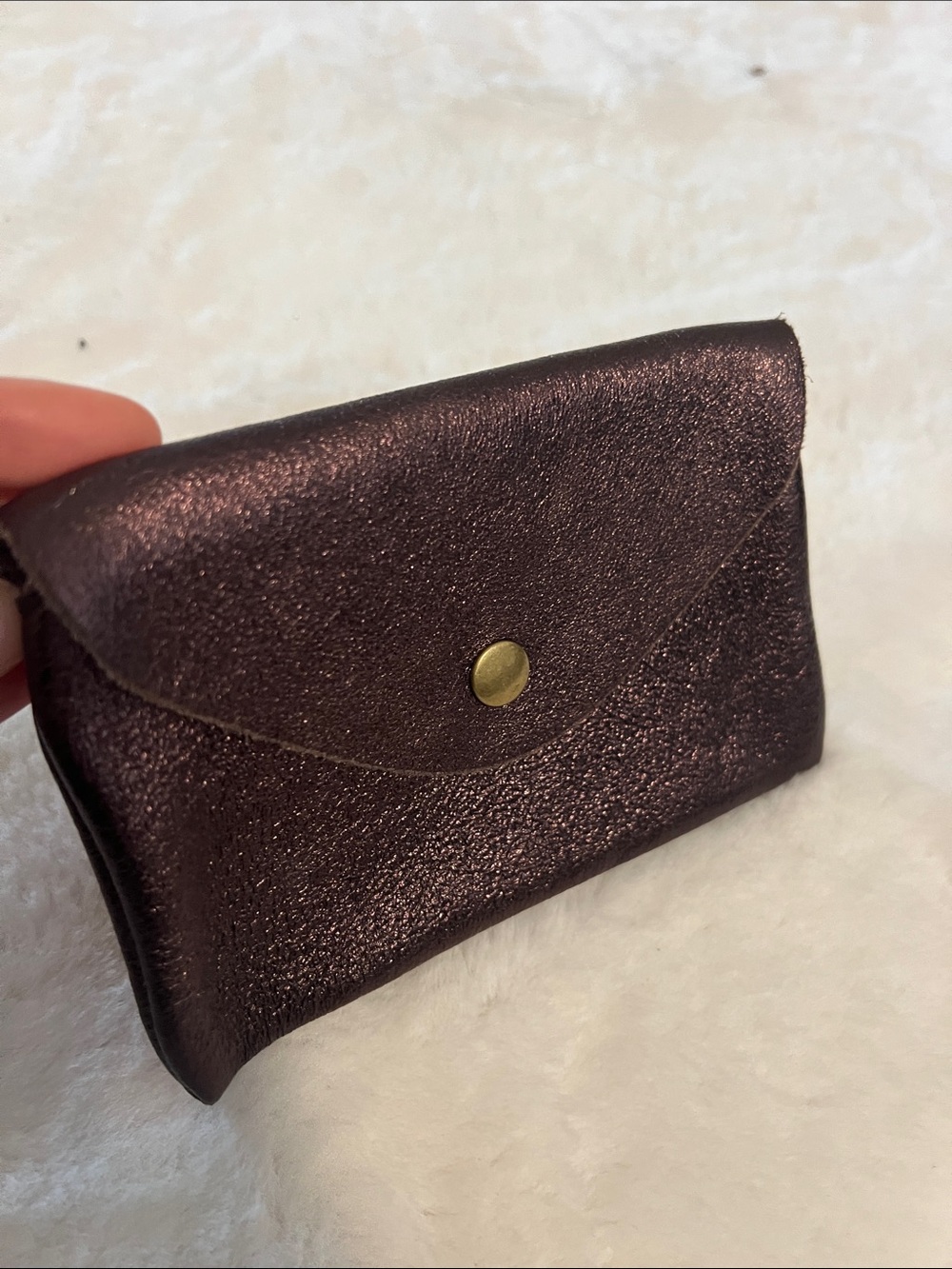 Genuine leather Metallic Purple Envelope Card /zip Wallet